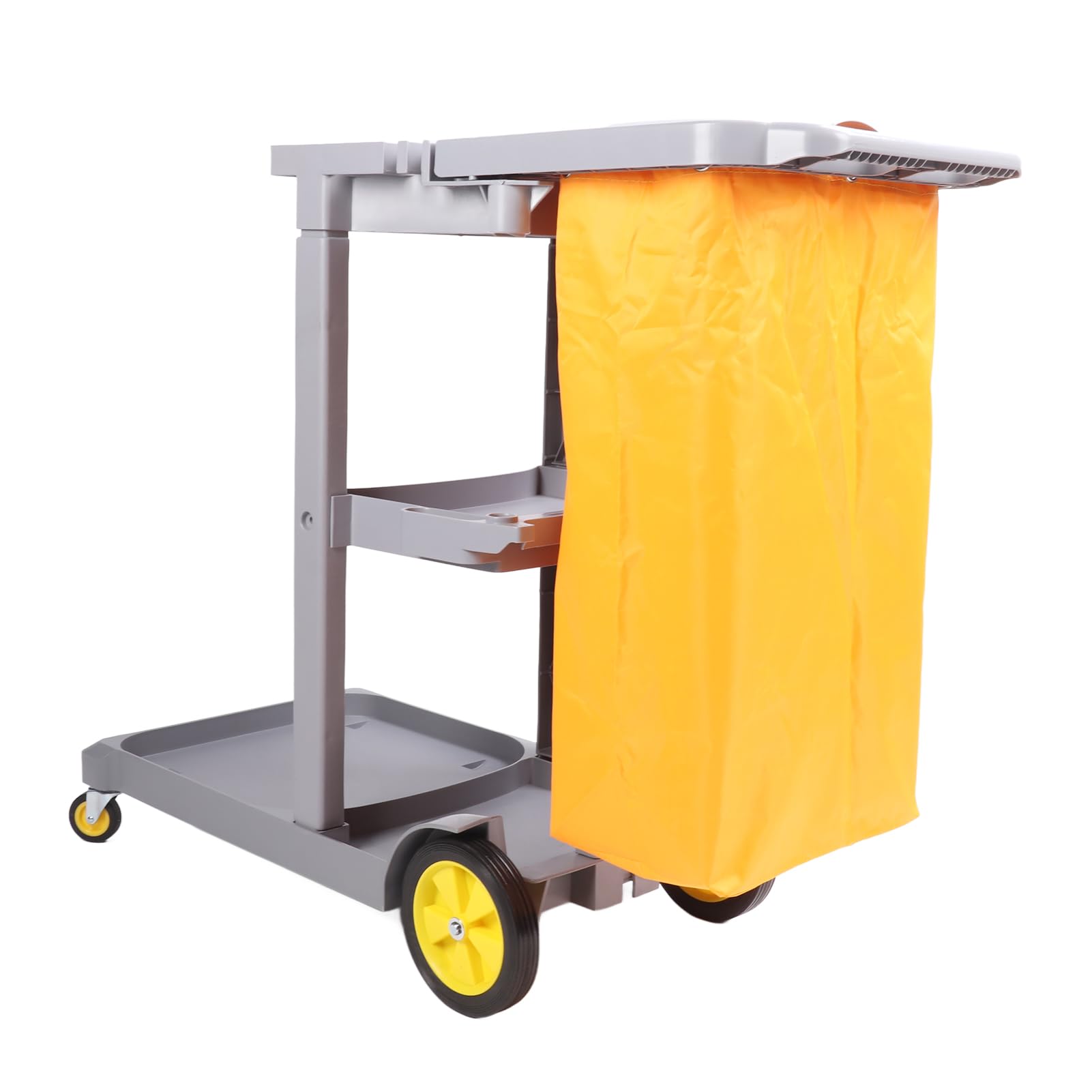 Carrello per Pulizie Carrello per Pulizia Commerciale Multifunzionale Grigio per Hotel Aeroporti Facile da Spostare in Plastica a 3 Livelli