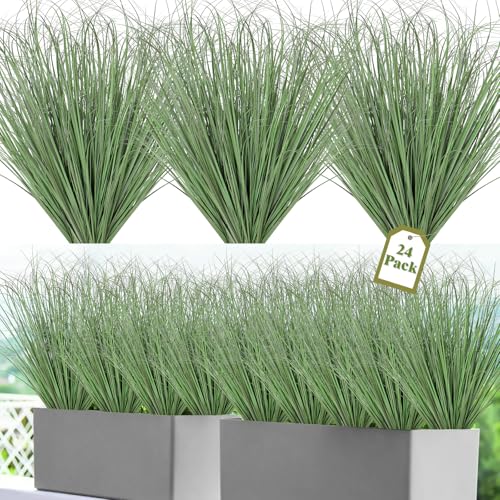 UXORSN 24 Bundles Artificial Plants Onion Grass Outdoor 20 Inch