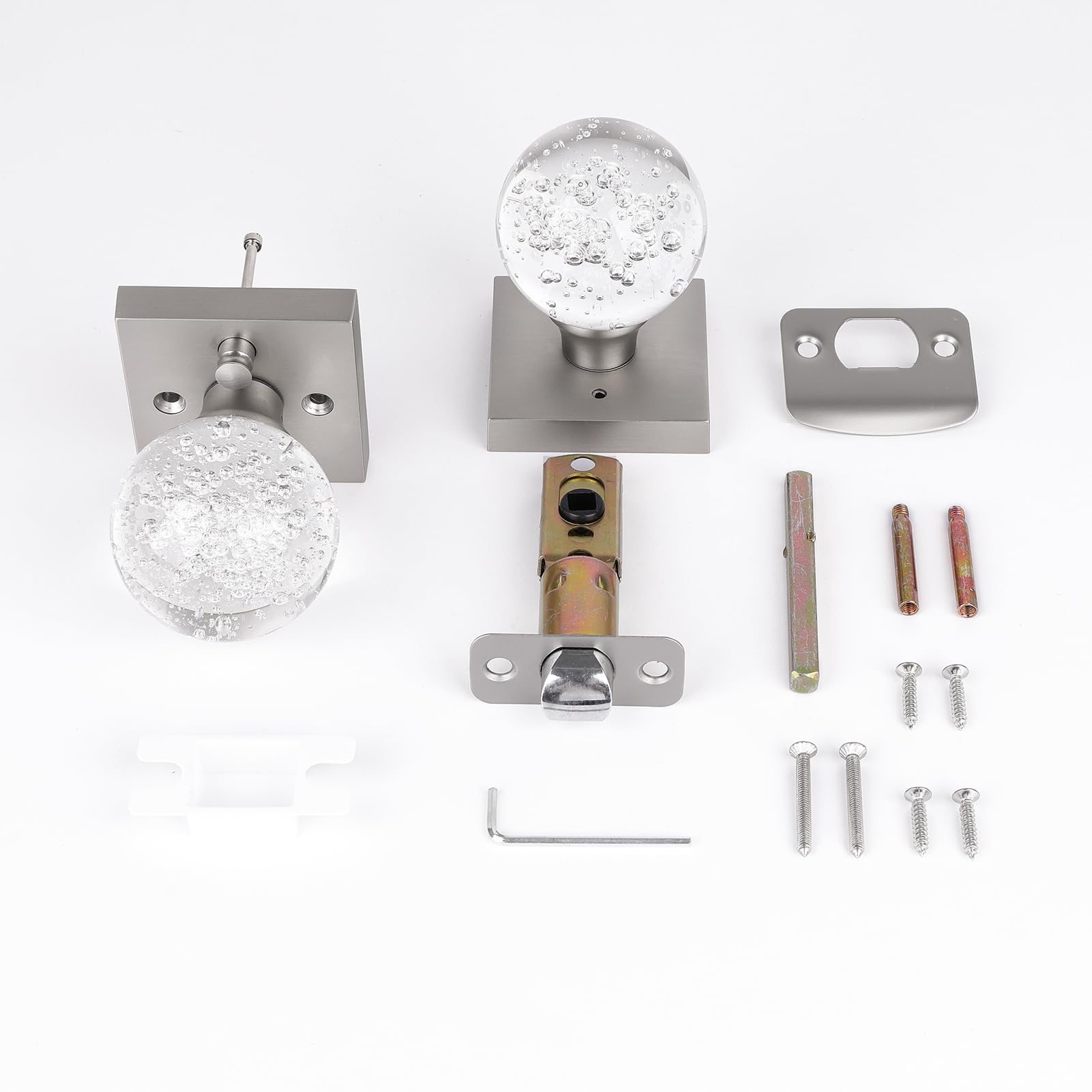 Crystal Door Knobs with Lock - Privacy & Brushed Nickel -6