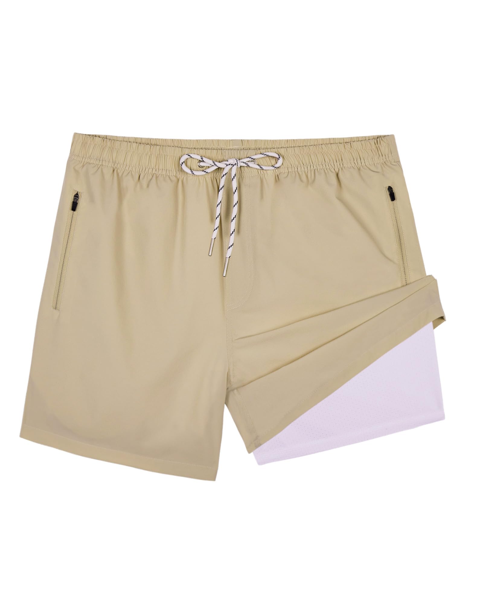 Gleeease Mens Swim Trunks with Compression Lined Short Bathing Suits for Men 5 Inch Inseam Liner Men's Swimming Trunk