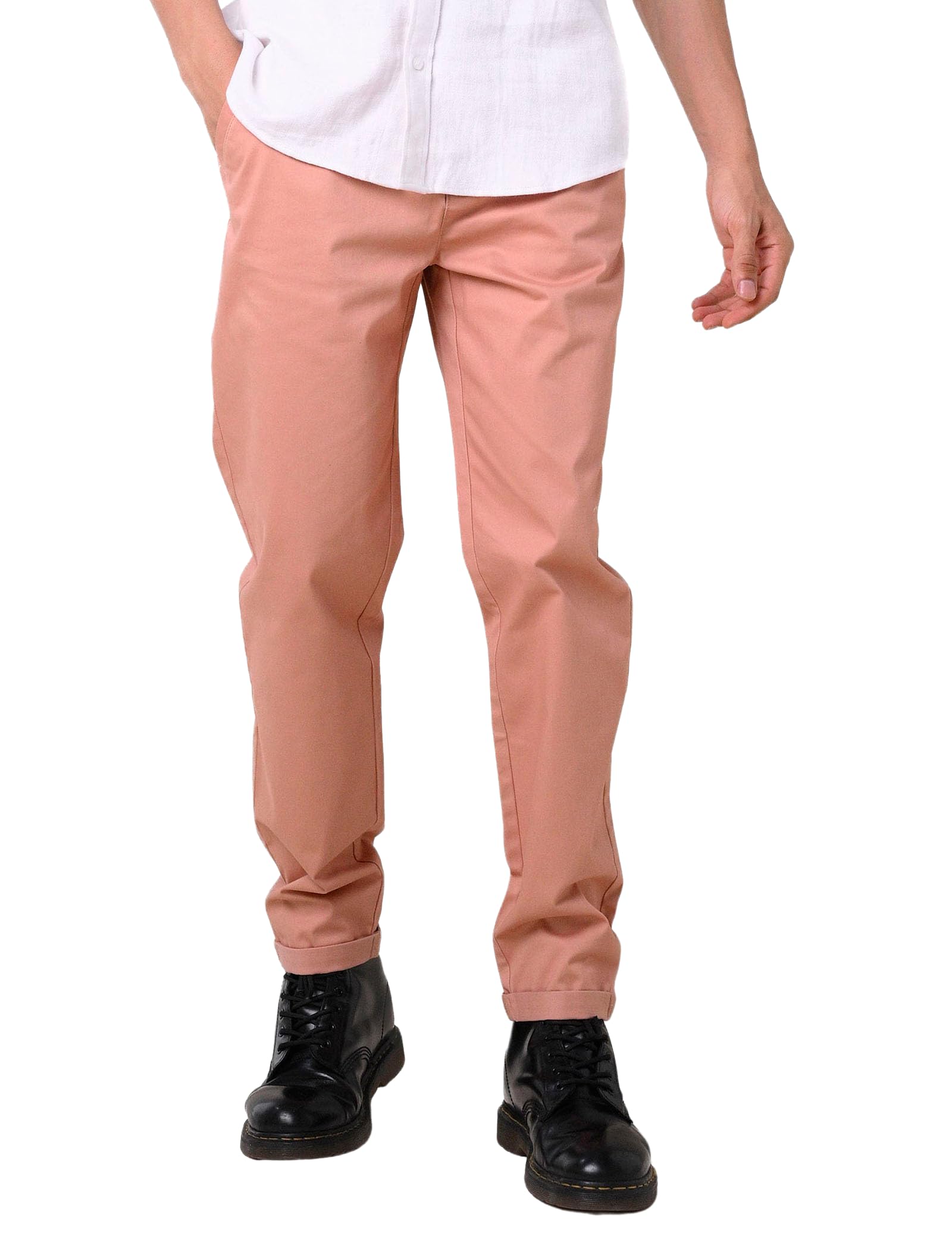 Enorsia Mens Folded Hem Trousers with Elasticated Waist, Adjustable Drawcord, Angled Side Pockets and Cotton Satin Fabric (Cream, 34)