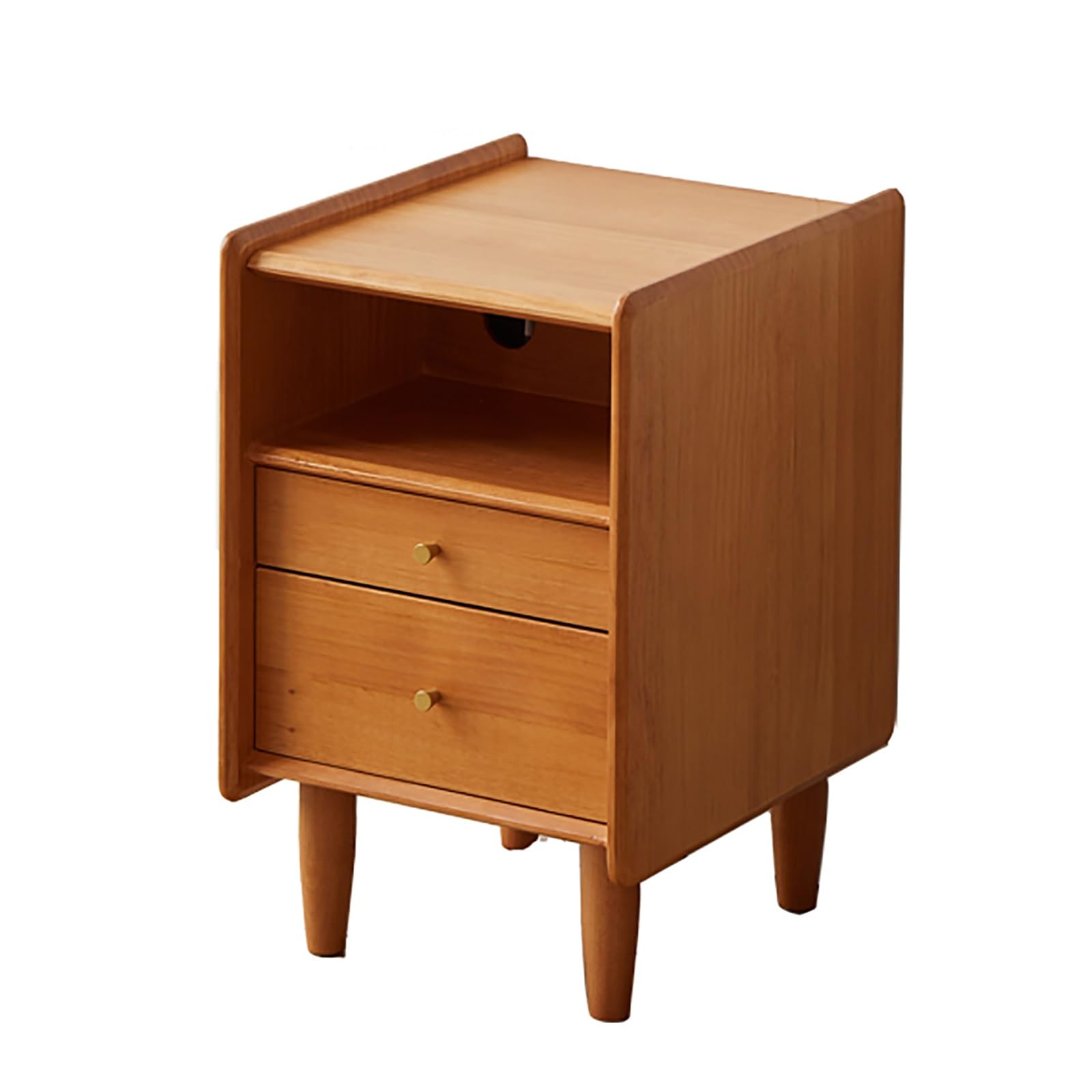 SXZenSpace Narrow Nightstand, Solid Wood Bedside Tables, End Table with 2 Storage Drawers and Open Shelf, Bedroom Living Room Furniture (Color : Cherry wood color, Size 35cm/13.8in)