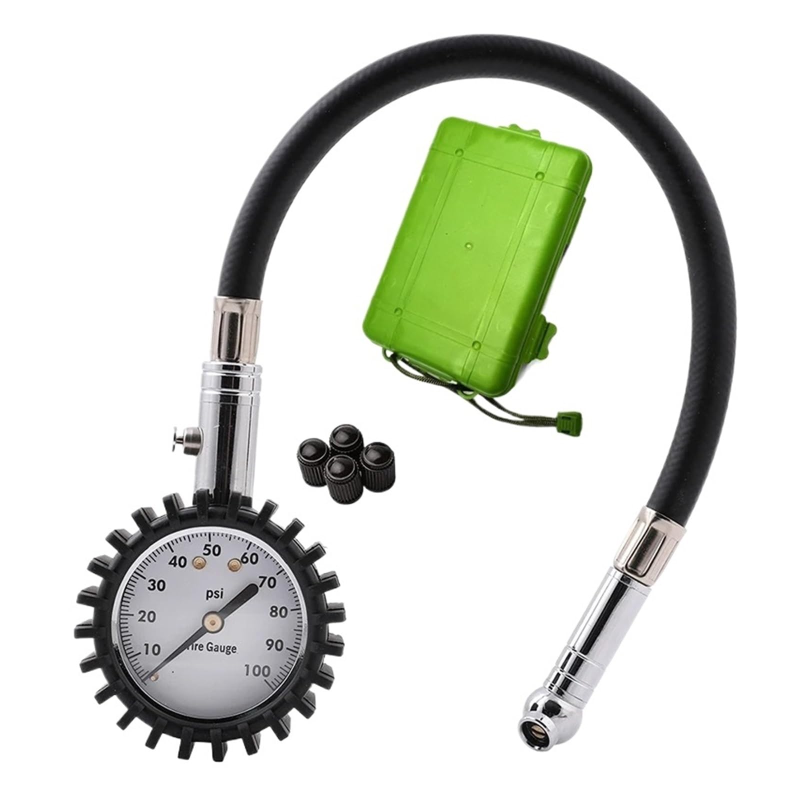 Manomètre De Pression Des Pneus De Voiture, 60 100 Psi, Tuyau Flexible, Surveillance Des Pneus, Jauge De Pression D'air Portable, Accessoire Automobile For Camion Facile à Utiliser(Silver 100PSI BOX)