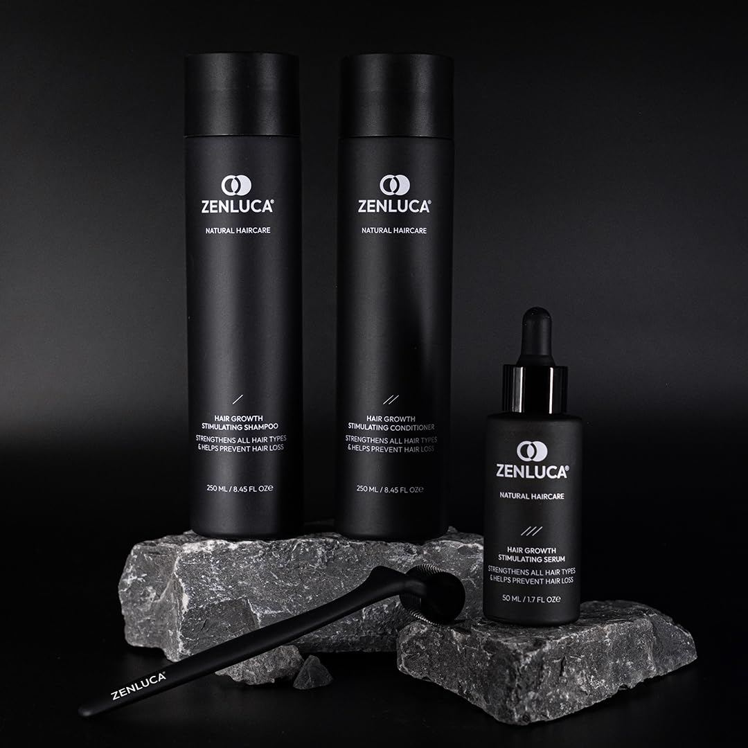 Haarwuchs Stimulierendes Full Range Set – Shampoo, Spülung, Serum & Microneedling-Roller – Komplette natürliche Haarpflegeroutine – Für Männer und Frauen