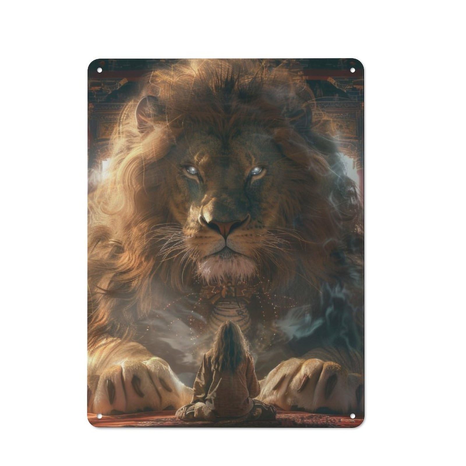 Junmoney Lion Of Wisdom Tin Wall Plaque With Design 40X30cm, Country Vintage Cottage Wall Art For Kitchen, Cottage, Porch Or Garden Room