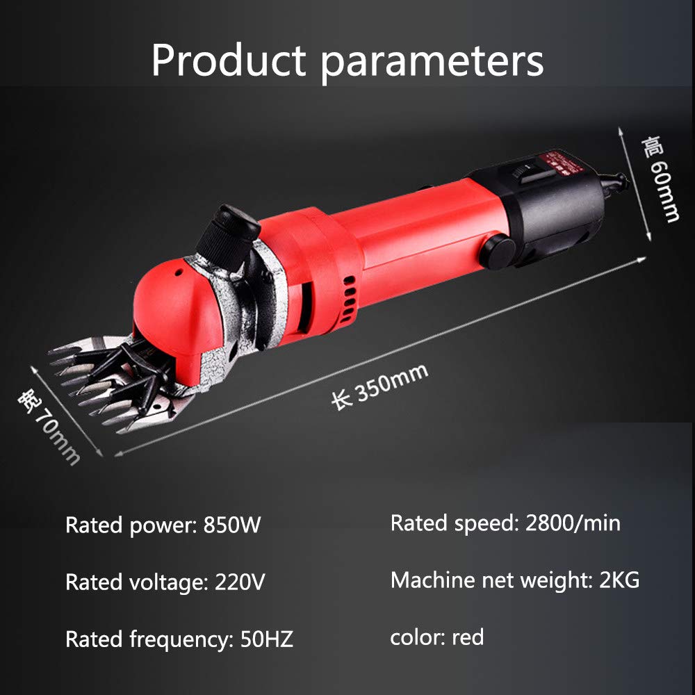 Máquina de corte de tijeras para ovejas, cortadora de pelo profesional para animales de 850 W con recortadora de velocidad ajustable, adecuada para la mayoría de las tijeras nuevas, rojo-13 (rojo 13)