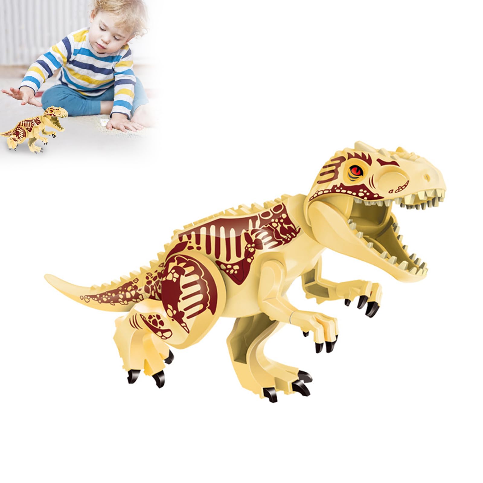 Dinosaur Building Blocks Toy for Kids, Large T-Rex & Indominus Rex DIY Construction Set with Movable Jaws & Joints, Realistic Dinosaur Model, Educational Toys for Boys and Girls Ages 6-12 (Beige)