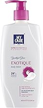 Body Lotion with Hyaluronic Acid 1.5%, Almond Oil, Virgin Coconut Oil for 24 Hr Moisture Protection, De-Tan, Dry Skin, Exotic Fine Floral Fragrance, Extra Light and Soft (400ml, Exotique)