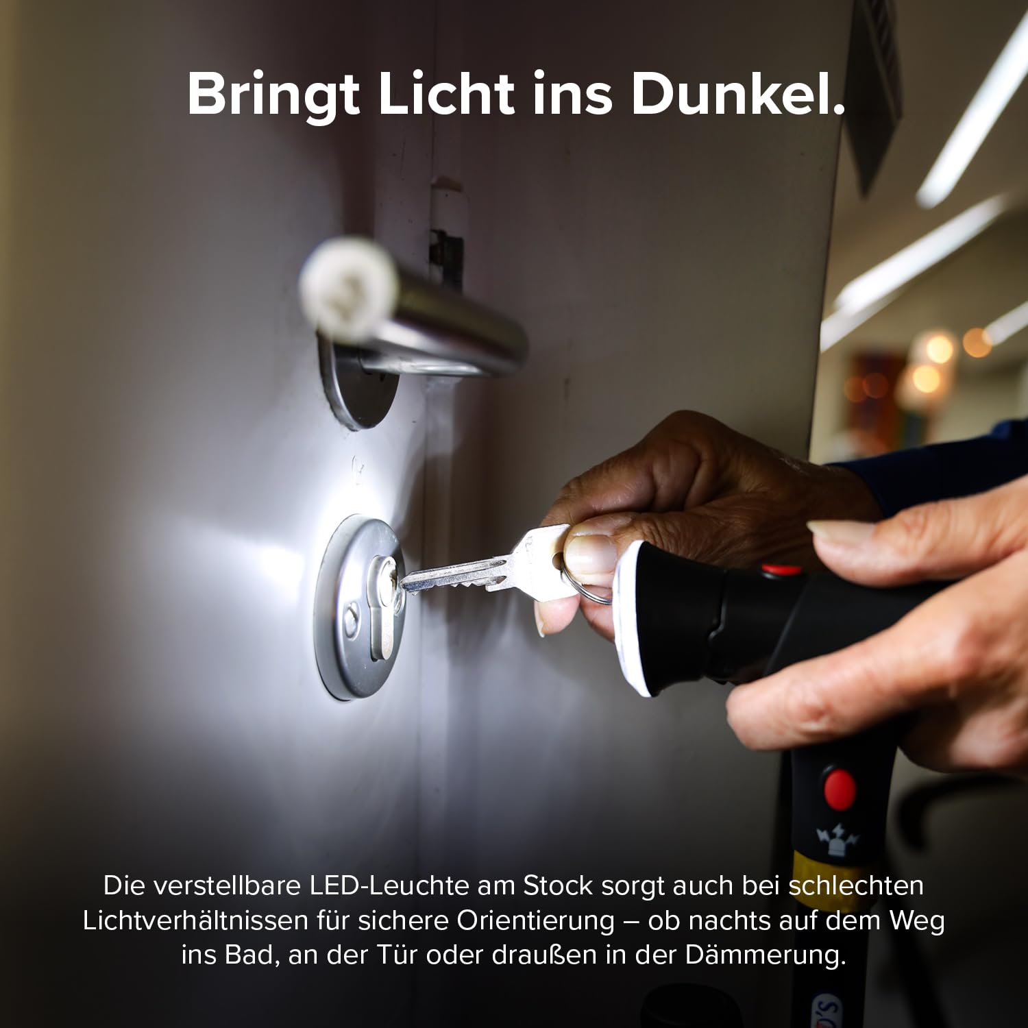 DR. HO’S Get Up & Go | Gehstock Damen & Herren mit LED-Licht & Alarmknopf | Gehstock klappbar & höhenverstellbar | Gehhilfe für Senioren & Erwachsene | Spazierstock 4-Punkt-Standfuß | Walking Stick