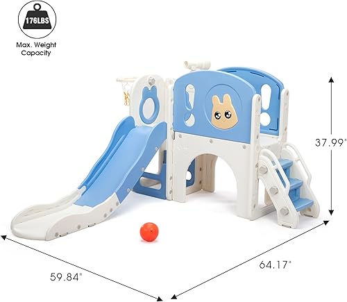 Miniatura 2 de Juego de tobogán y escalador 8 en 1 para niños pequeños, parque infantil con escaleras, túnel, telescopio, almacenamiento, aro de baloncesto y