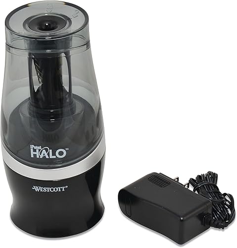 Miniatura 4 de Westcott Halo - Lápiz de colores antiadherente, sacapuntas eléctrico, accionado por CA, 3.5 x 6.75, negro/plateado