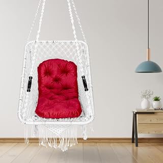 Swingzy Premium Large Rectangle Swing for Adults/Swing Chair with Red Round Cushion for Home, Indoor, Outdoor, Garden/Jhula for Adults/Hanging Swing Chair for Balcony (Accessories Included- White)