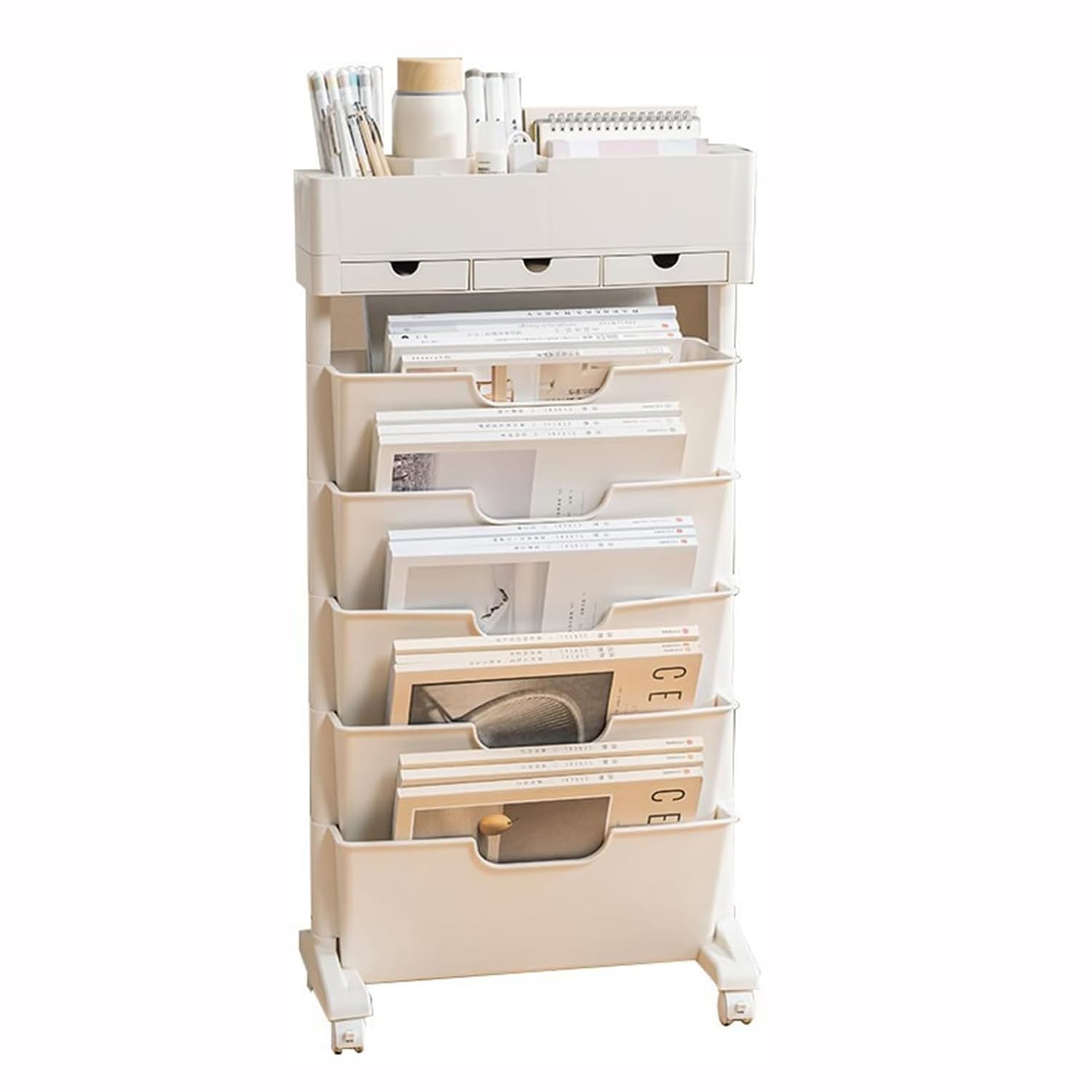 Buy UEIDIHI 6 Tier Movable Bookshelf Bookcase with 3 Drawer, Library