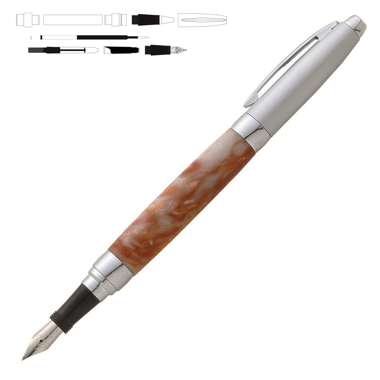 Penn State Industries PKPT100FCH Presimo Fountain Pen Kit Woodturning Project (5pack in Brushed Satin Chrome Cap)