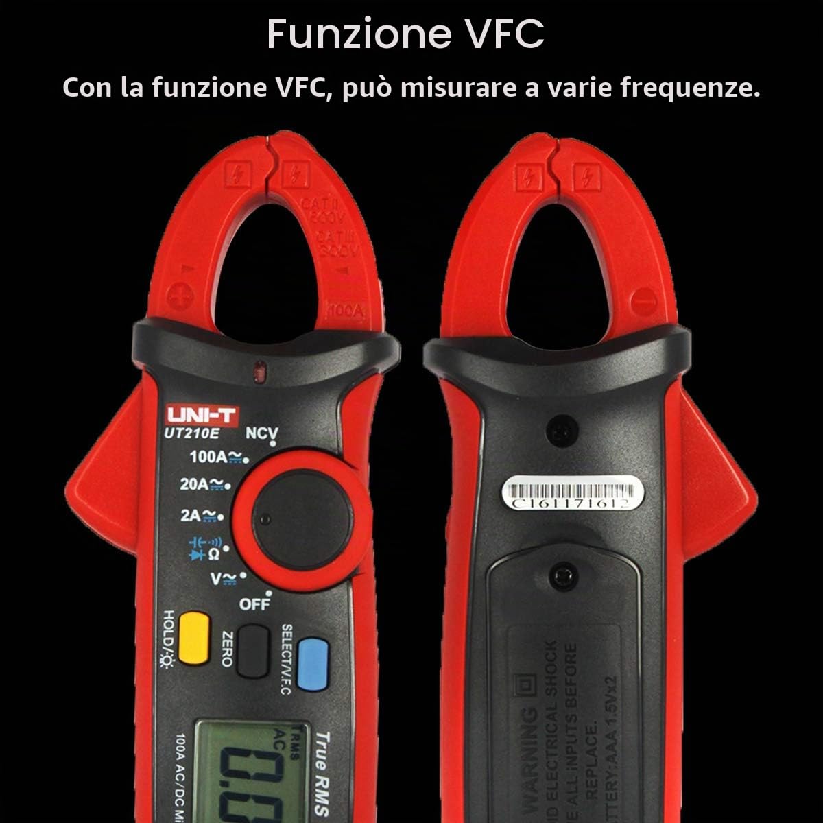 UNI-T UT210E Multimetro Digitale Pinza Voltmetro Amperimetro Tester AC/DC Tensione VFC Capacità Senza Contatto Auto Gamma con True Rms