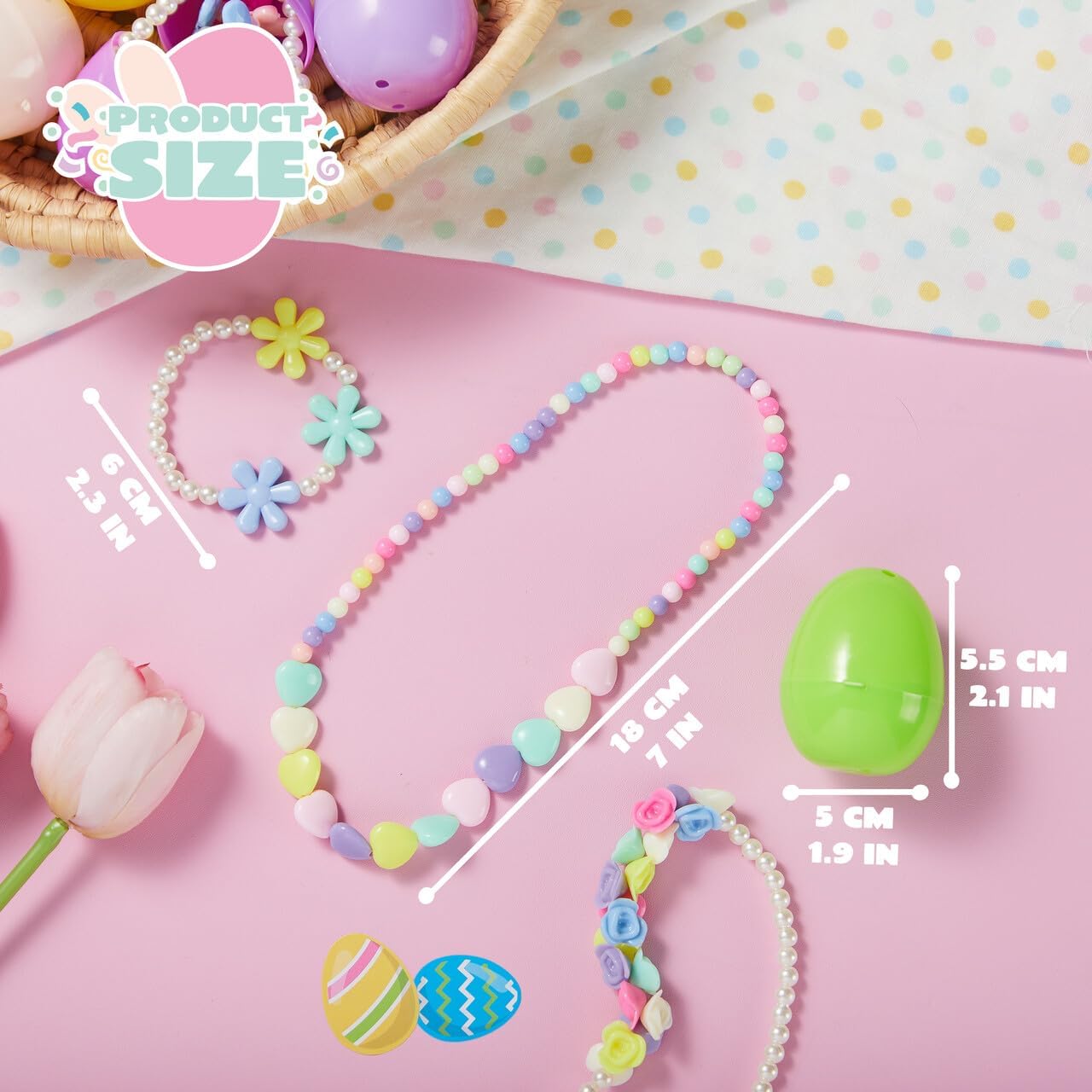 JOYIN 12 Pack Prefilled Easter Eggs with Jewelry Toys, Different Designs of Necklaces and Bracelets Girls Jewelry Set for Kids Easter Party Favor, Basket Stuffer, Classroom Exchange and Prize Supplies