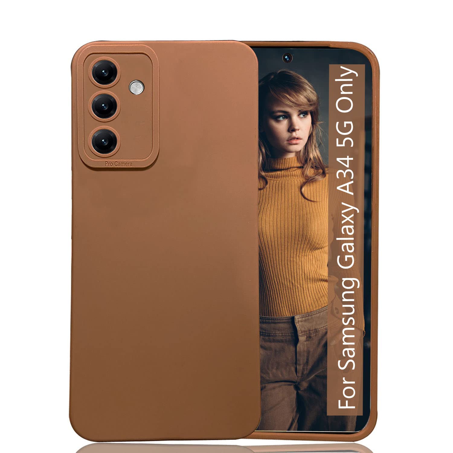 KC Back Cover for Samsung Galaxy A34 5G, Shockproof Soft Bumper Silicone Case with Camera Protection (Brown)