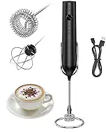 Rechargeable Milk Frother Handheld, Electric Whisk with 3 Speeds, Hand Drink Mixer with 2 Heads, Portable Coffee Frother Wand Handheld for Coffee, Lattes, Cappuccino, Eggs (Black)