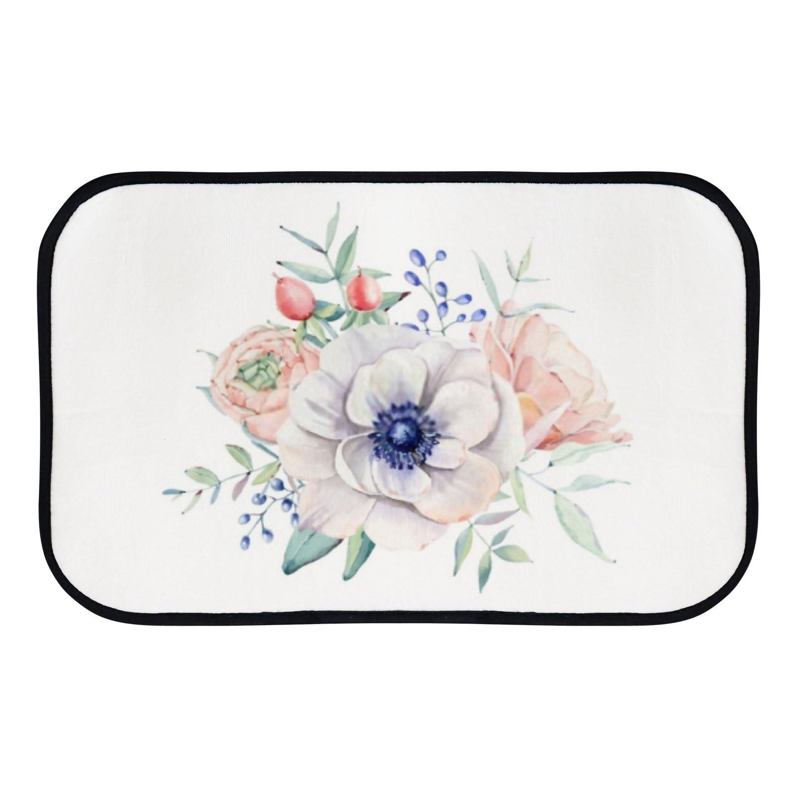 Nuansexi Bathroom Rugs Elegant Watercolor Flower Floor Mats Non Slip Bathmat Doormat Tub Mat Coral Velvet Absorbent Entrance Carpet Mats Machine Washable Bedroom Decor