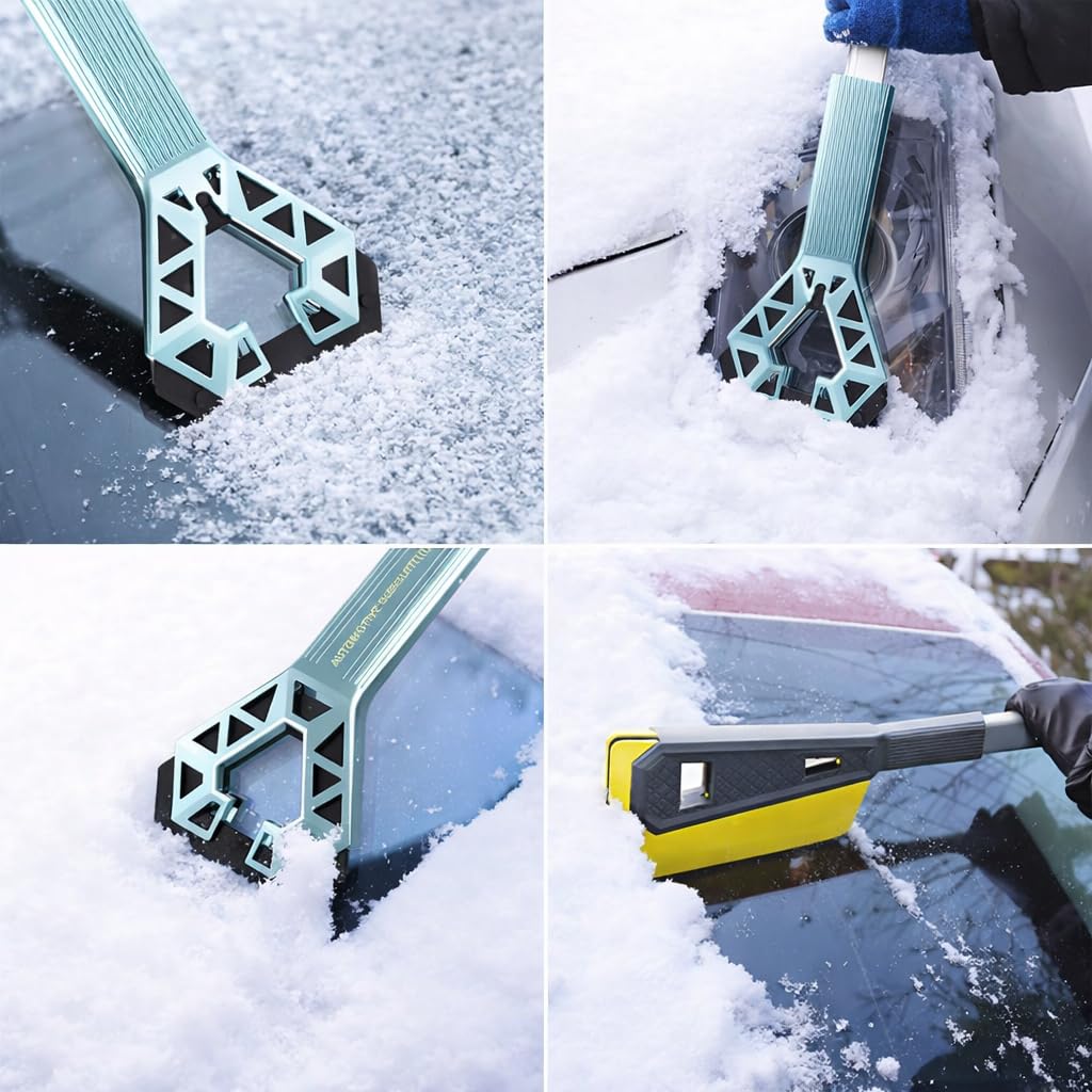 4-in-1 Aluminium-Schnee- und Eisentfernungswerkzeug für Fahrzeuge – robuster Schaber, Schaufel, Bürste für Überleben im Winter