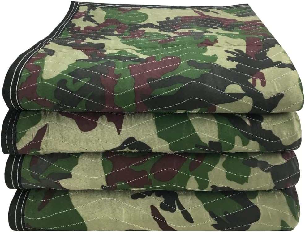 Camouflage Moving Blankets 65lbs/doz (4 Pack), Furniture Protection Heavy Duty Pads, Blankets for Storage,Shipping, Sound Absorbation