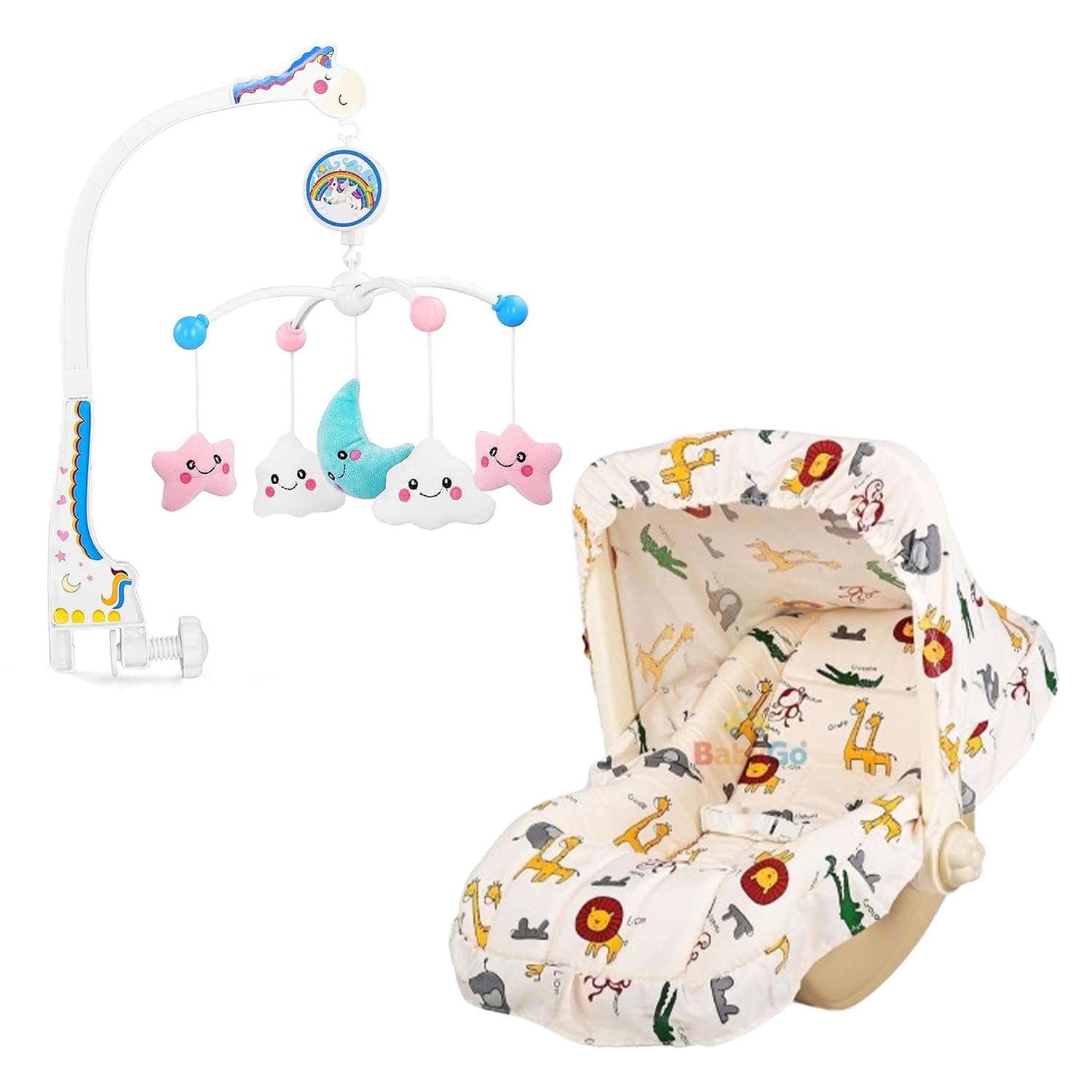 BabyGo 5-in-1 Carry Cot with Rocking Chair, Safety Belt & Canopy + Rotating Stars Musical Crib Mobile |Newborn Soothing Jhoomer, Rattle Hanging Toy for Cradle & Infant Bed (Combo Pack)-image-20