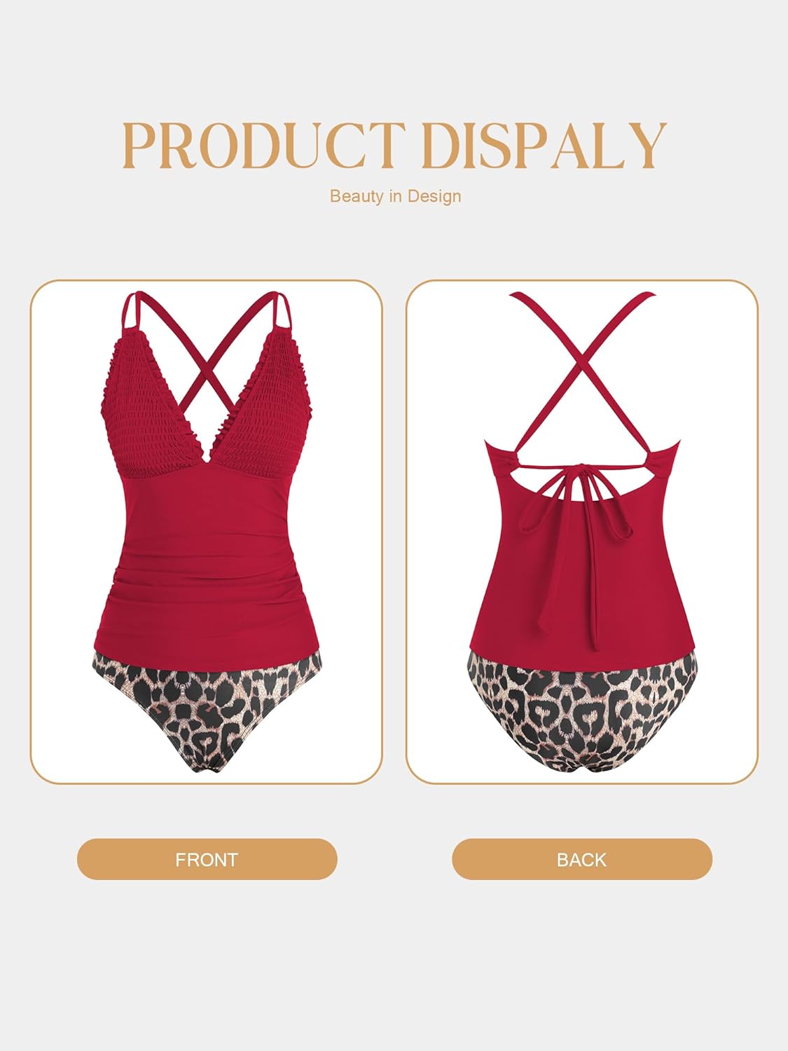 ZAFUL Womens Tankini Swimsuits Smocked 2 Piece Bathing Suits Modest Tie Back Swimwear