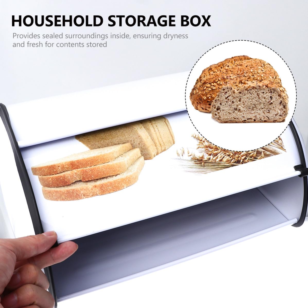 Pequeña Caja de Pan de Color Blanco Metálica con Tapa para Cocina