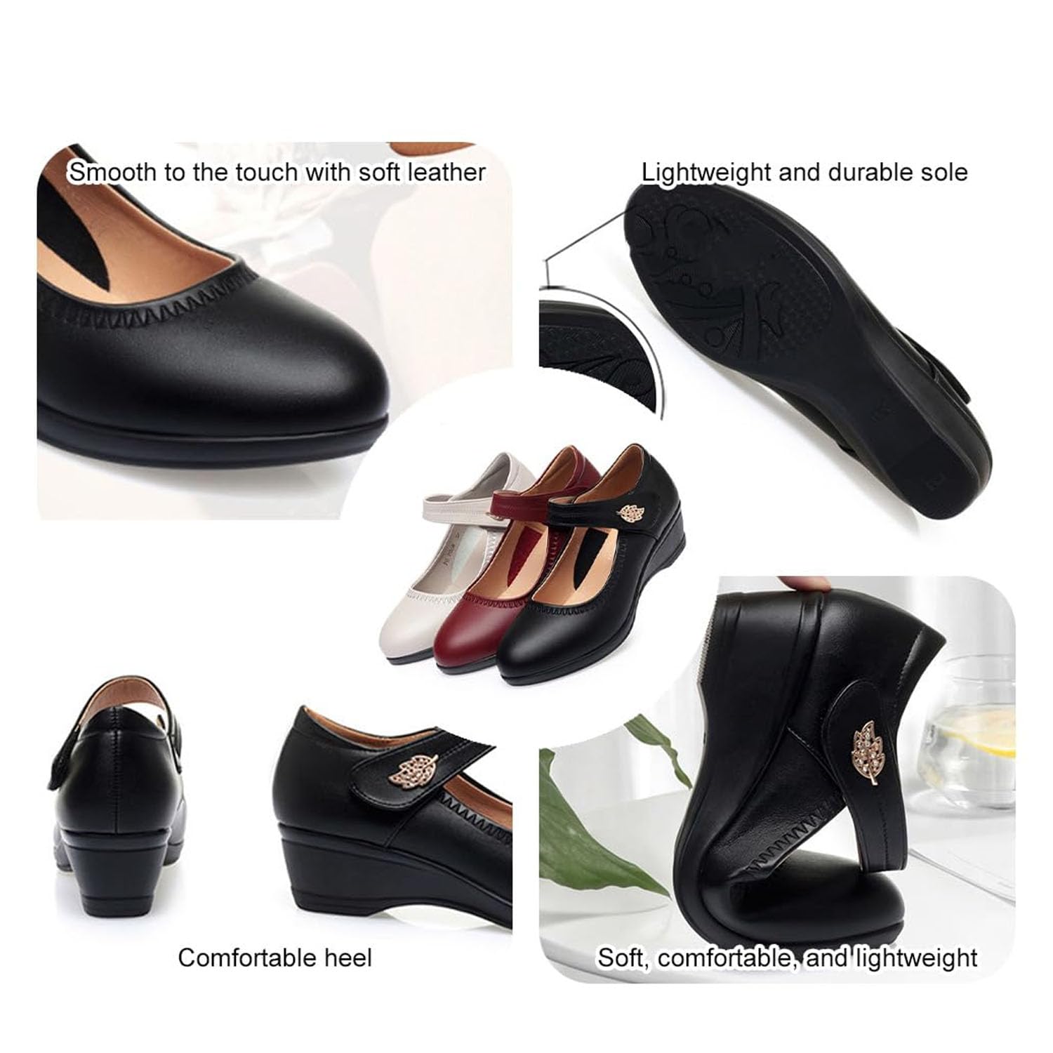 Mary Jane Comfort - Zapatos de tacón de cuña con correa de tobillo para mujer, puntera cerrada, puntera redonda, antideslizante, zapatos Mary Jane para mujer