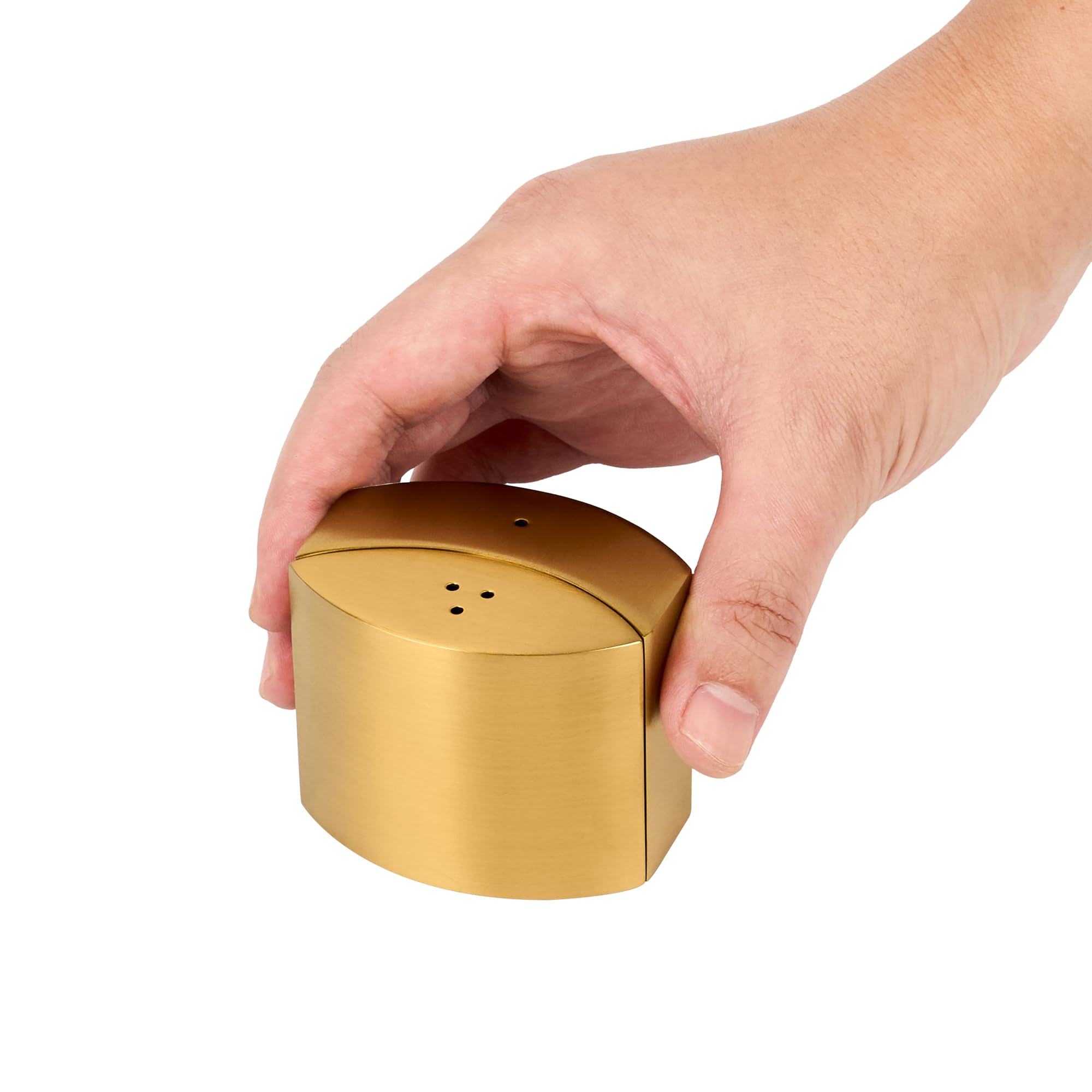 Restaurantware -RW Base - Juego de salero y pimentero de 2 onzas, 1 juego de sal y pimentero duradero, apto para lavavajillas, recargable, kit de sal y pimienta de acero dorado para restaurantes o