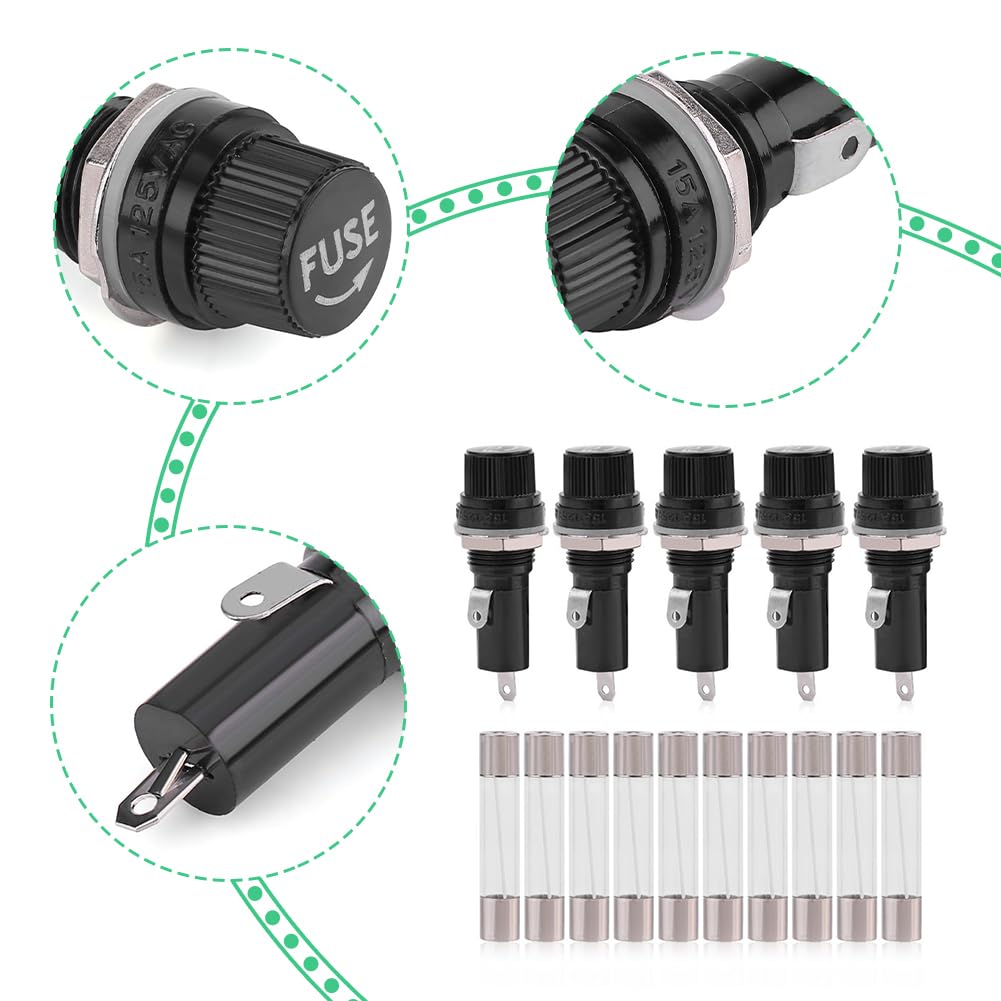 Portafusibile Da Pannello - 5 Pezzi, Per Fusibili 6x30 Mm, 250V 10A / 125V 15A - Foto 10