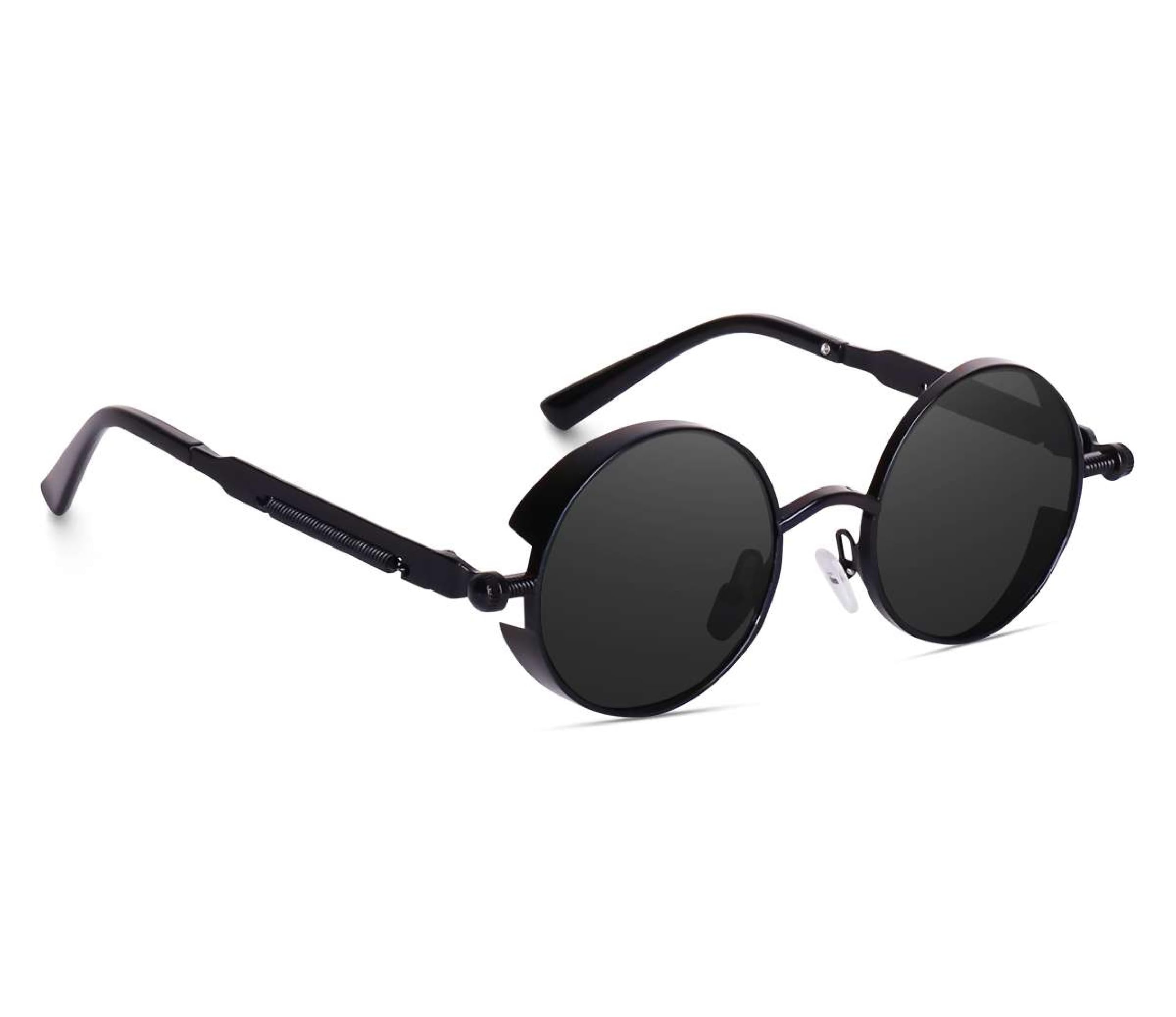 | Full Rim Round Branded Latest and Stylish Sunglasses | 100% UV Protected | Inspired By Steampunk | Men & Women | Medium | Black Frame/Black Lens - Pack of 1-image-49