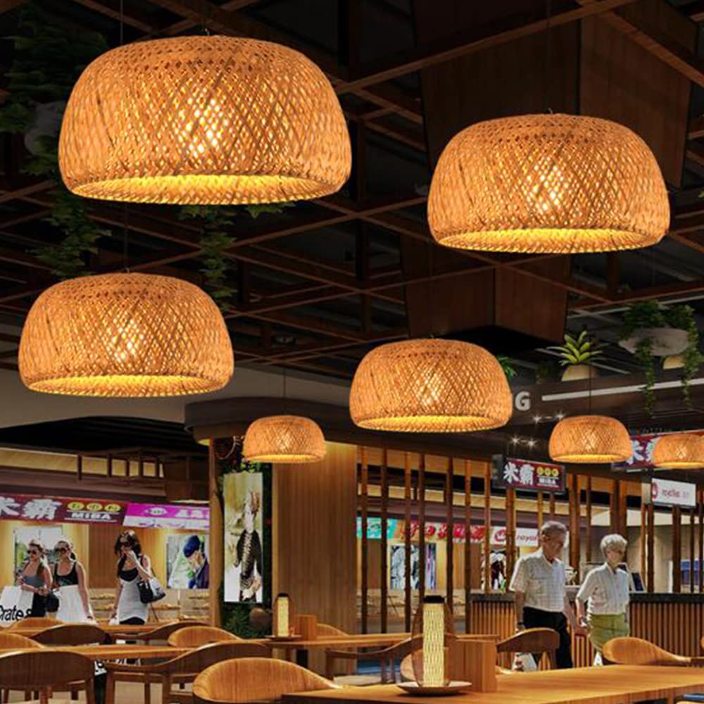 Lampade A Sospensione in Bambù Naturale Lampadario Rattan Lampada Per Sala Da Pranzo Retrò Lampada Soffitto Regolabile Altezza Soggiorno Camera Da Letto Corridoio Ristorante Hotel Illuminazione,45cm