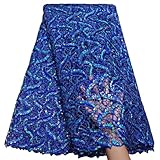 Bestway Lace Fashion African Lace Fabric 5 Yards Royal Blue Sequins Embroidery Net Nigerian Wedding Party Asoebi Sewing Material