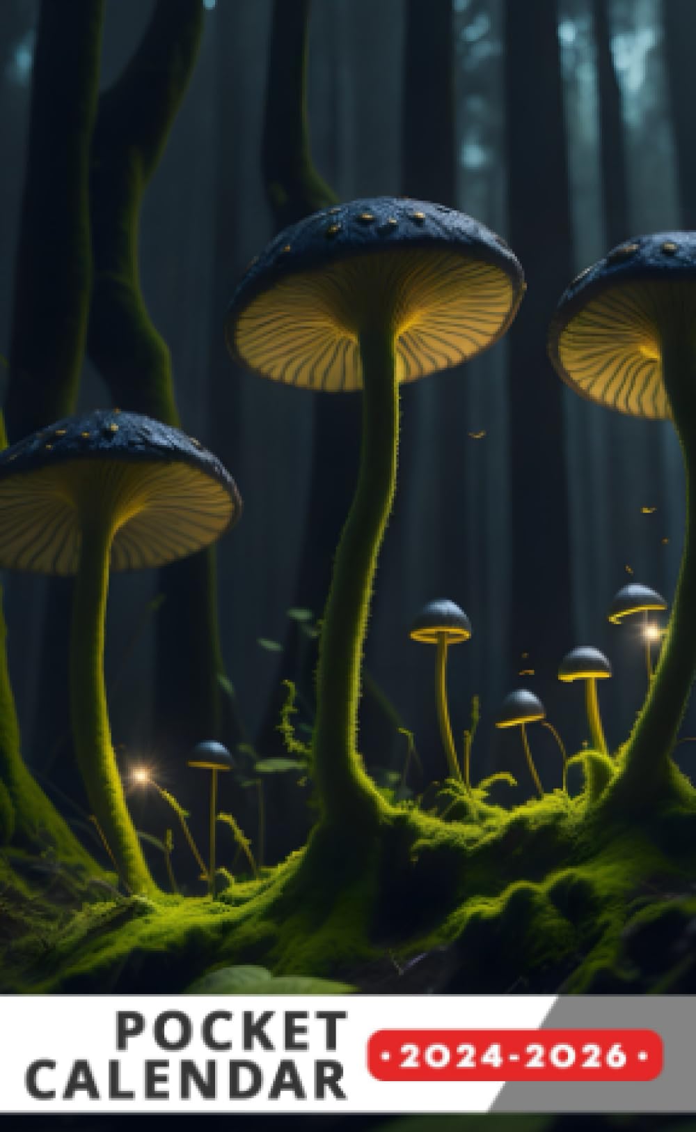 Pocket Calendar 2024 - 2026 With Moon Phase: Three-Year Monthly Planner for Purse , 36 Months from January 2024 to December 2026 | Mushroom | Forrest mystic light