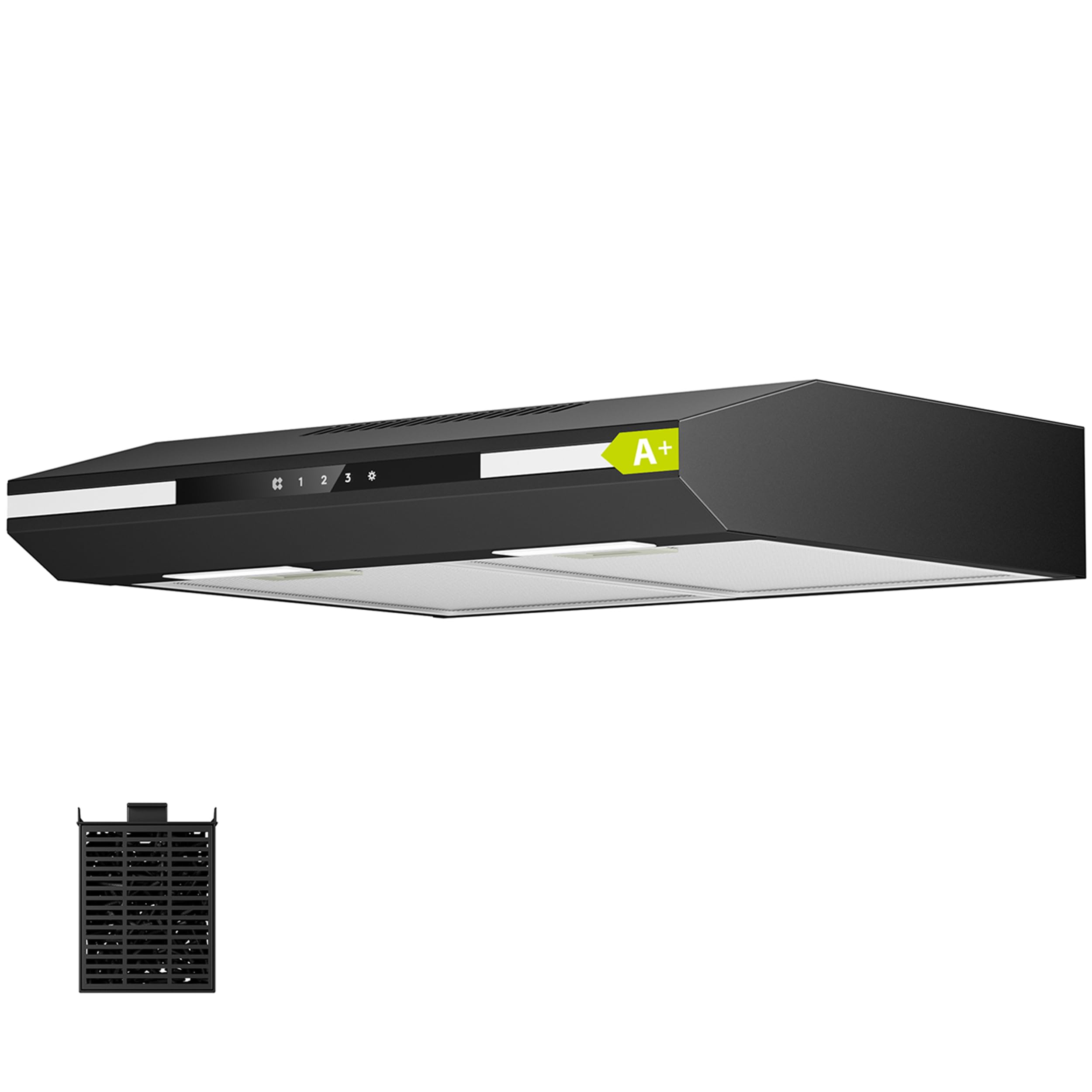 CIARRA CBCB6921 Campana Extractora 60 cm Clase A+ Pantalla táctil Luz Ambiental Adicional Cocina Extractora Integrada 3 Niveles 300m³/h con Filtro de Carbón CBCF011 Negra