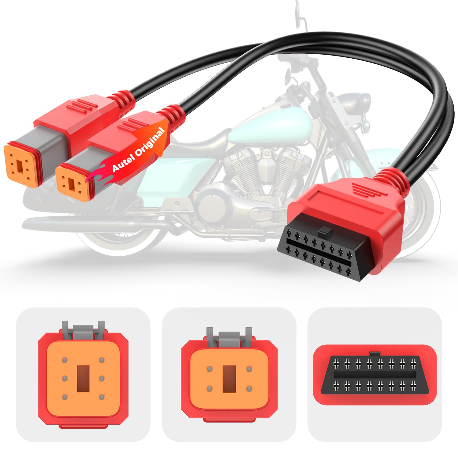 Photo 1 of Autel Original OBD2 Cable for Harley Davidson, 4pin+6pin 2 in 1 Motorcycle OBD Scanner Adapter, 16Pin to 4Pin and 6Pin OBDII Connector Work with Harleydavidson Diagnostic Tool