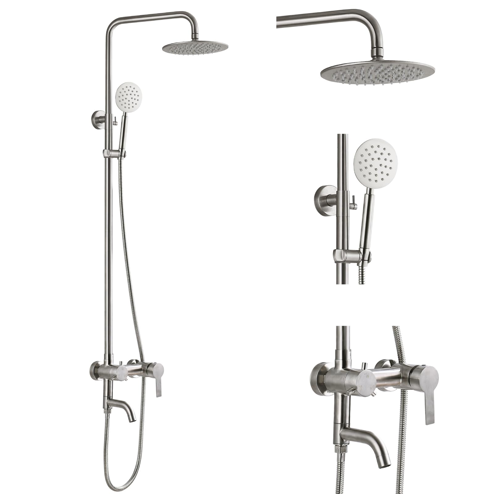 Système de douche à effet pluie SUS 304 robinet de douche 3 fonctions nickel brossé