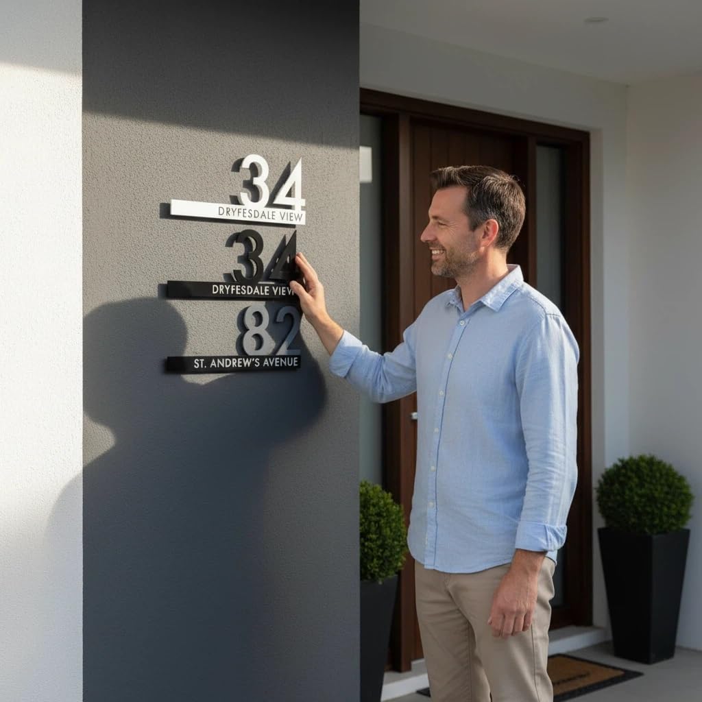 Números para Casa Exterior Personalizado - Letrero de Puerta de Acrílico Grabado en 3D Personalizado, 5 Tamaños y 3 Opciones de Color para Placa de Número de Casa y Dirección(Negro)