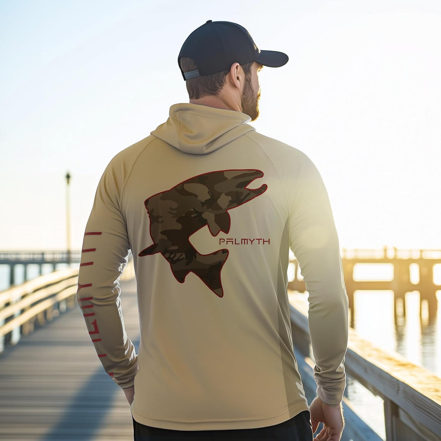 Palmyth Fishing Hoodie for Men Long Sleeve with Mask Sun Protection UV UPF 50+ Shirts Neck Gaiter