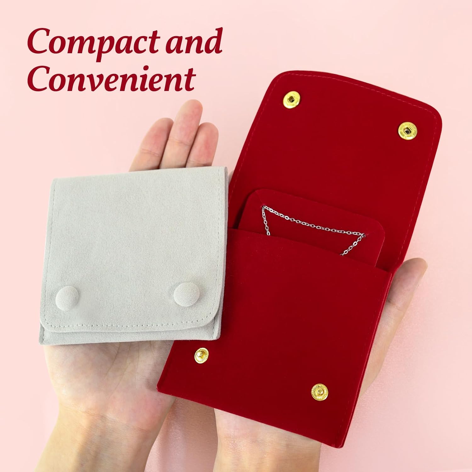 FuninCrea 2 Pack Velvet Jewelry Pouches, Small Jewelry Bags with Snap-Fastener, Portable Mini Jewelry Gift Bags Jewelry Packaging Bag for Earrings Necklaces Bracelets (2, Red)