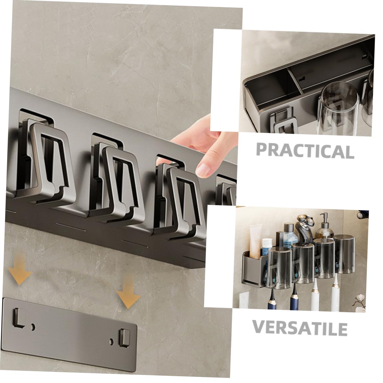 ULTECHNOVO Portaspazzolini da Dentifricio da Parete senza Organizer Multifunzione per Spazzolini Elettrici e Rasoio Montaggio Facile su Superfici Lisce Persone Grigio