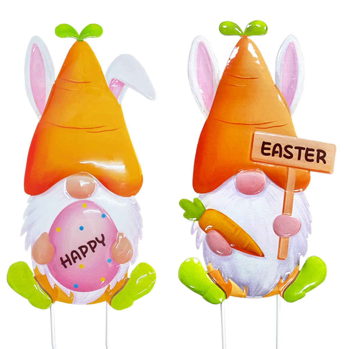 2 Pcs Easter Decorations Yard Stakes Sign, 23 Inch Metal Bunny Egg Gnome Stake, Metal Rabbit Happy Easter Holiday Outdoor Garden Welcome Signs Yard Lanwn Stake