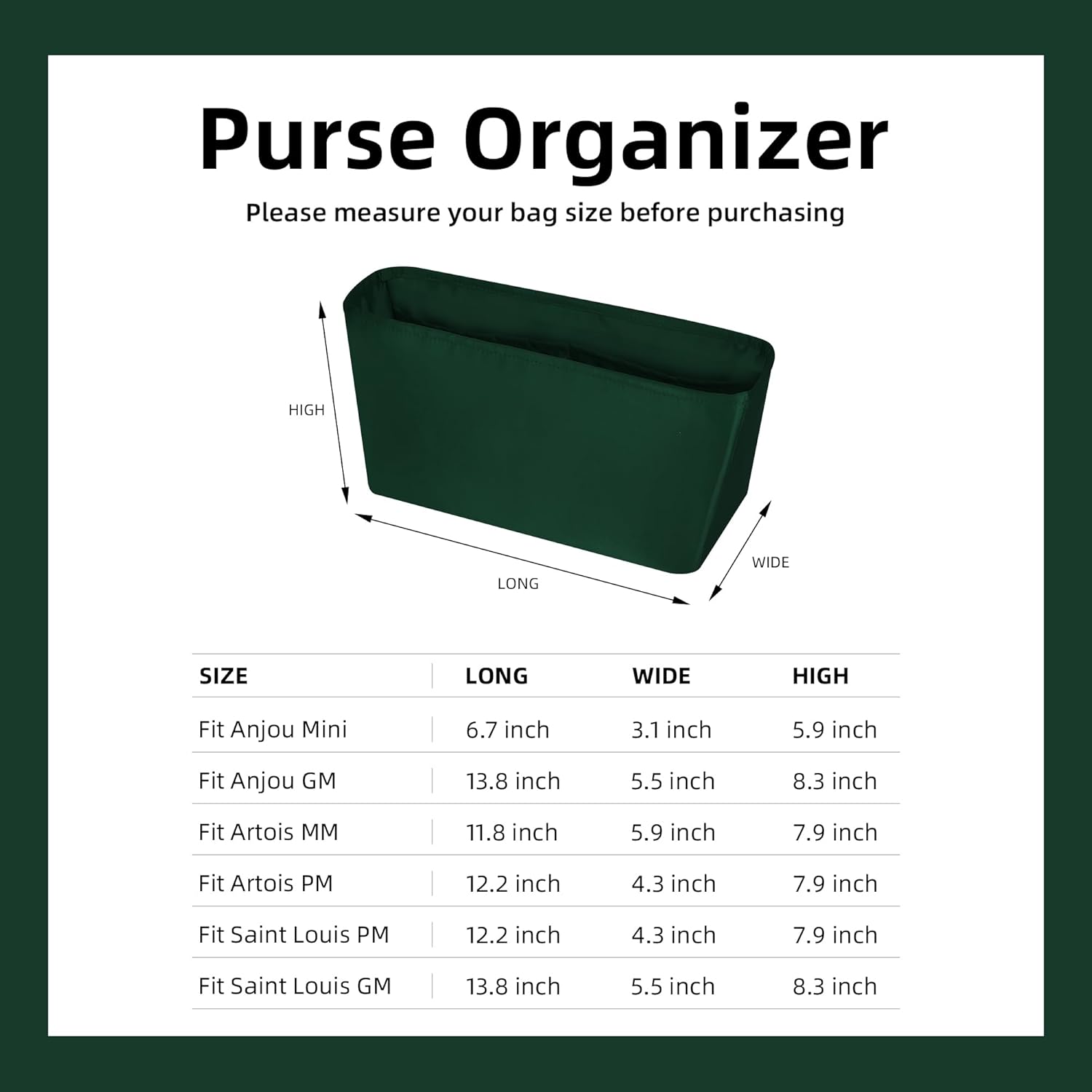 DGAZ Silk Purse Organizer Insert Fits GYARD Anjou/Artois/Staint Louis bag，Silky Smooth Bag Organizer，Luxury Handbag & Tote Shaper(Bambou,Staint LouisPM)