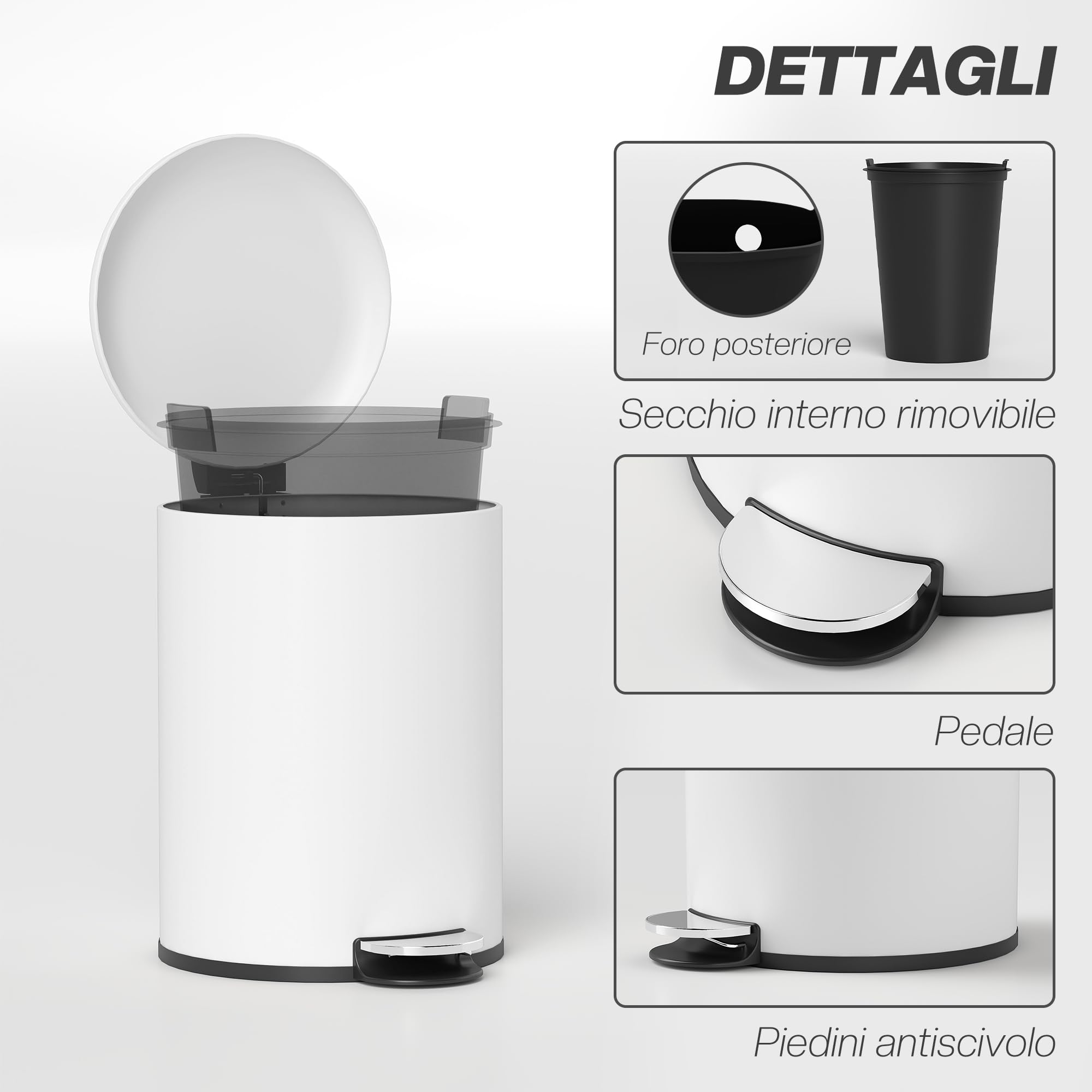 HOMCOM Bidone Immondizia a Pedale da 20L con Coperchio a Chiusura Morbida, Cestino Rifiuti in Metallo e PP, 36x30x44.5 cm, Bianco Crema
