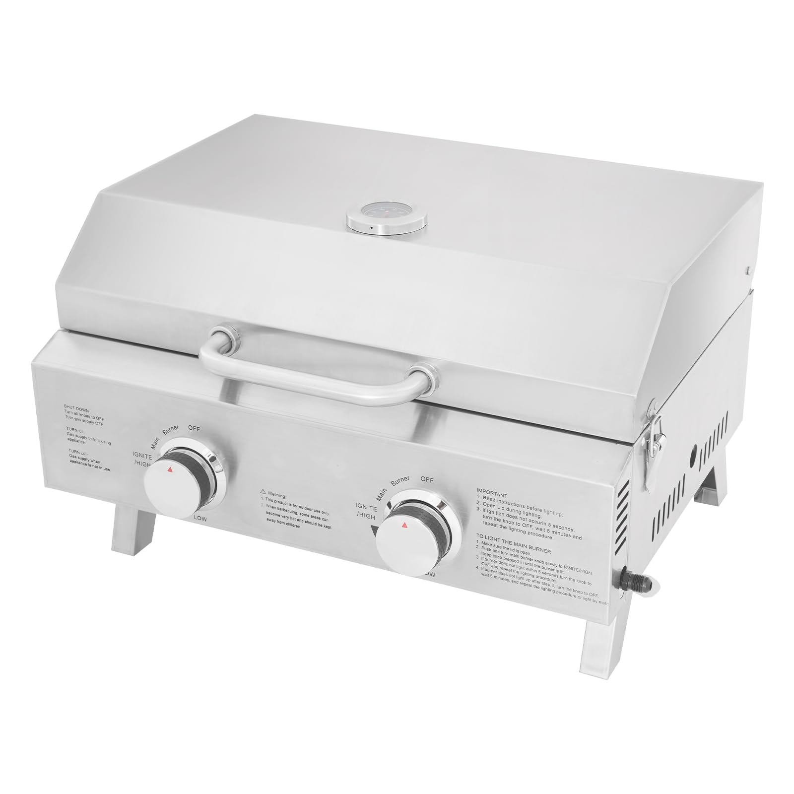 Gastro grill gazowy, grill gazowy, do pieczenia kiełbasy, stołowy, grill gazowy z 2 palnikami – ruszt do grillowania ze stali nierdzewnej 55 x 45 cm, składany i przenośny, w zestawie kamień do pizzy i