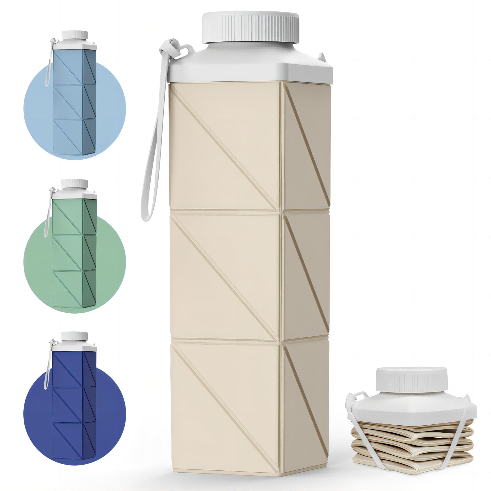 Mefold POMKAKA Collapsible Water Bottles 720ml (24.3oz), 2nd Generation Leakproof BPA-Free Travel Water Bottle,Lightweight Reusable Water bottle for Travel Cycling Gym Camping Sports,Champagne White