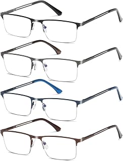 4 Pack Half Frame Reading Glasses For Men Metal Frame Blue Light Blocking Mens Reader Lightweight Spring Hinge