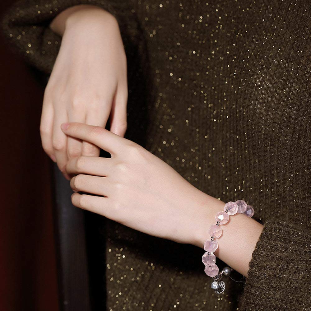 S925 Vintage Pulsera De Plata para Mujeres Hombres Natural Rosa Cuarzo Cristal Abalorios Beads Sencillo Y Simple Estilo Chino Personalidad Creativa Encanto Hermoso Regalo