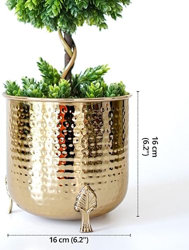 Miniatura 3 de BEHOMA Macetero de metal dorado martillado para decoración del hogar, decoración para interiores y exteriores, balcón, sala de estar (planta no